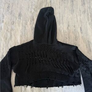 Zara black distressed Knit cropped hoodie.Designed to look worn and torn.